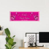 Banner Sweet 16 Pink Flowers Boterfly Birthday Poster (Thuiskantoor)