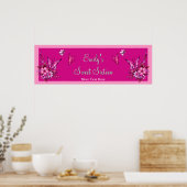 Banner Sweet 16 Pink Flowers Boterfly Birthday Poster (Keuken)