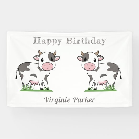 Banner van de verjaardag met de Koeien van de ute (Horizontaal)