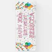 Banner van de verjaardag met Roze Tekst en Confett (Verticaal)
