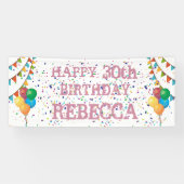 Banner van de verjaardag met Roze Tekst en Confett (Horizontaal)