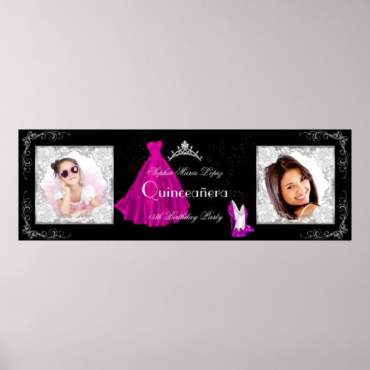 Banner voegt foto's toe uit Quinceanera Party roze Poster (Voorkant)