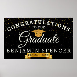 Banner voor Afstuderen met zwart en goud Poster