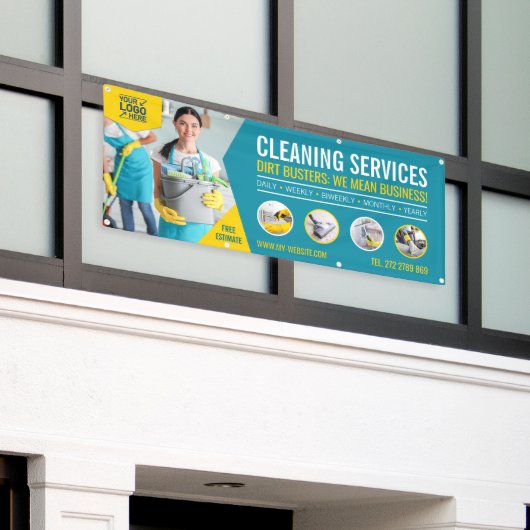 Banner voor professionele reinigingsservices (Buitenkant Gebouw)