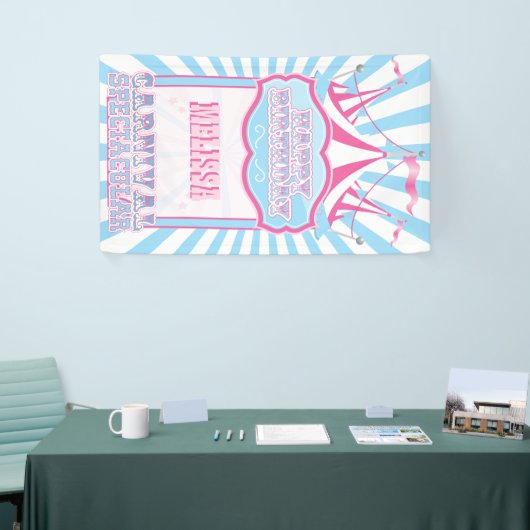 Banner voor roze en blauwe carnavalpartij (Beurs)