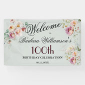 Banner Watercolor Floral 100th Birthday Welcome (Horizontaal)