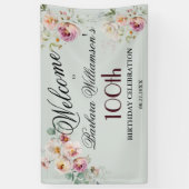 Banner Watercolor Floral 100th Birthday Welcome (Verticaal)
