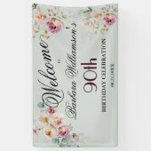 Banner Watercolor Floral 90th Birthday Welcome  (Verticaal)