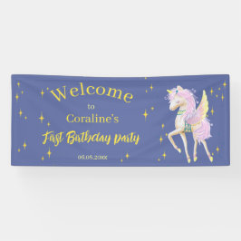 Banner welkom op de eerste verjaardag met eenhoorn