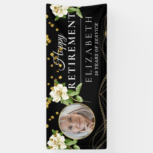 Banner White Floral Custom Photo Retirement Party (Verticaal)