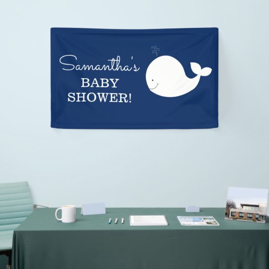 Banner witte en marinewalvis | TWEE TEKSTLIJNEN (Beurs)