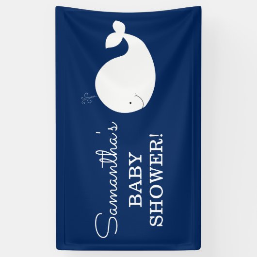 Banner witte en marinewalvis | TWEE TEKSTLIJNEN (Verticaal)