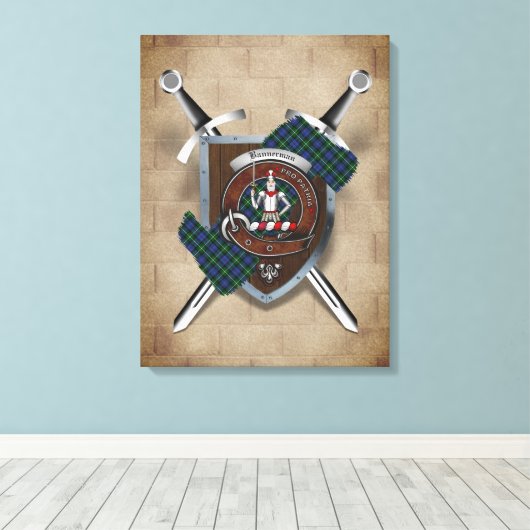 Bannerman Clan badge Crossed Swords Canvas Afdrukk (Insitu (Houten vloer))