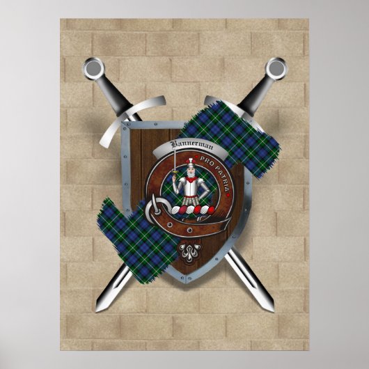 Bannerman Clan Badge Crossed Swords Poster 18x24 (Voorkant)