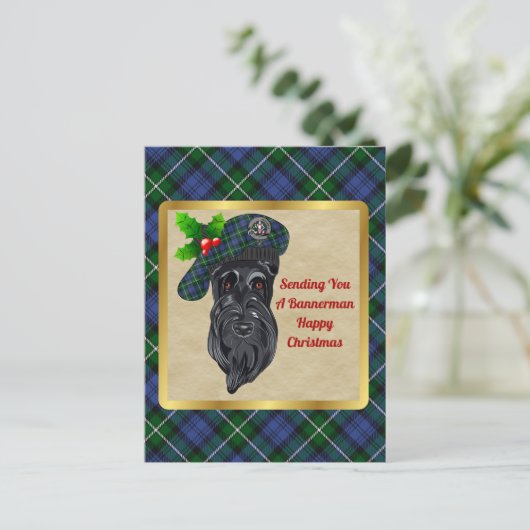 Bannerman Clan Badge & Tartan Kerstmis Briefkaart (Staand voorkant)