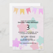 Banners Ballonnen Aquarel 1e Verjaardagsfeestje Kaart (Voorkant / Achterkant)