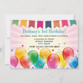 Banners en Ballonnen Roze Verjaardagsfeest Kaart (Voorkant)