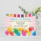 Banners en Ballonnen Roze Verjaardagsfeest Kaart (Staand voorkant)