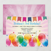 Banners en Ballonnen Roze Verjaardagsfeest Kaart (Voorkant / Achterkant)