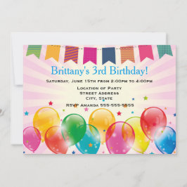 Banners en Ballonnen Roze Verjaardagsfeest Kaart