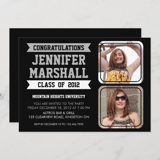 Banners en Photo Cutouts Afstudeerder Invitation - Kaart (Voorkant / Achterkant)