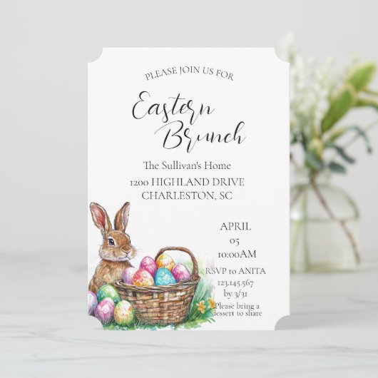 Banny in mand met eieren Paasbrunch Kaart (Staand voorkant)