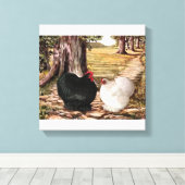Bantam Cochin Haan en Hen in bosrijke omgeving Canvas Afdruk (Insitu (Houten vloer))