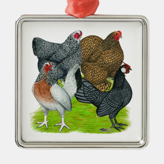 Bantam Hen Quartet Metalen Ornament (Voorkant)