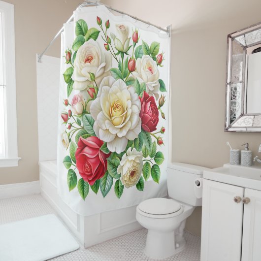 Bantry Bay Roos 4K digitale illustratie Douchegordijn (In situ)