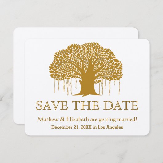 Banyan Tree Rustic Outdoor Weddenschap Save the Da Kaart (Voorkant / Achterkant)