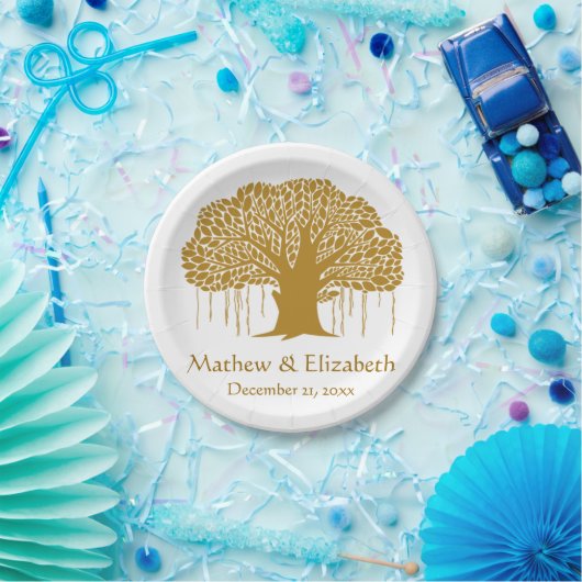 Banyan Tree Rustic Outdoor Wedding Papieren Bordje (Feest)