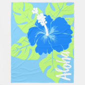Banzai Beach Hawaiian Hibiscus Floral Aloha - Blue Fleece Deken (Voorkant)