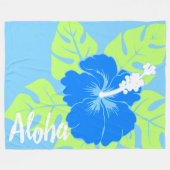 Banzai Beach Hawaiian Hibiscus Floral Aloha - Blue Fleece Deken (Voorkant (Horizontaal))
