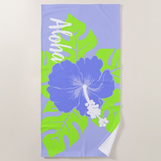 Banzai Beach Hawaiian Hibiscus Floral - Lavender Strandlaken (Voorkant)