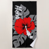 Banzai Beach Hawaiian Hibiscus Floral - zwart Strandlaken (Voorkant)