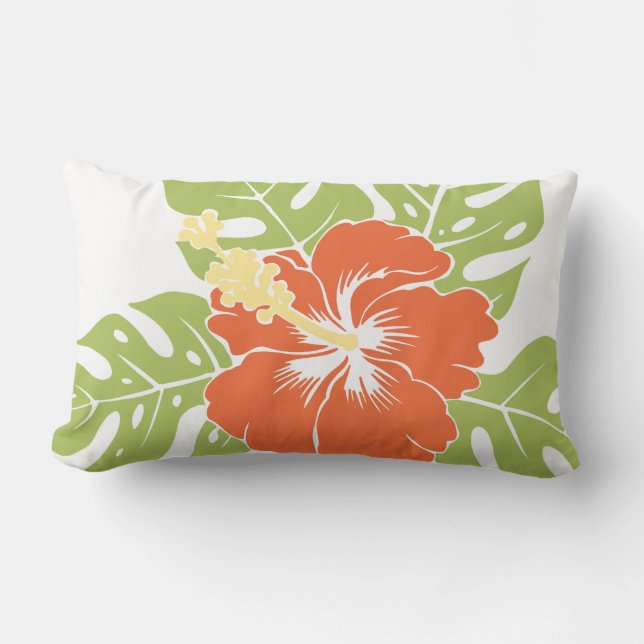 Banzai Beach Hawaiian Hibiscus Lumbar Kussens (Voorkant)