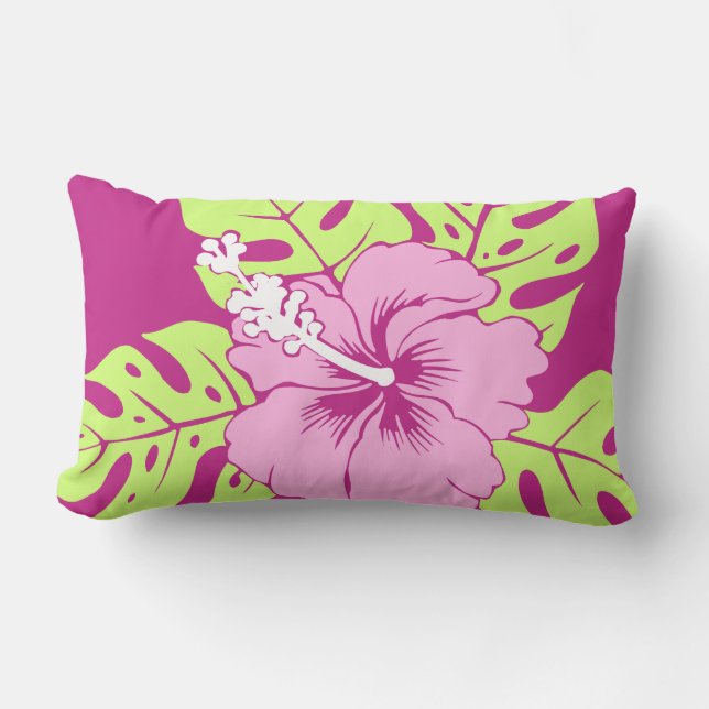 Banzai Beach Hawaiian Hibiscus Lumbar Kussens (Voorkant)
