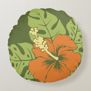Banzai Beach Hawaiian Hibiscus Reversible Rond Kussen