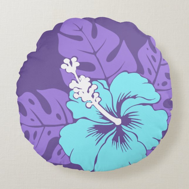 Banzai Beach Hawaiian Hibiscus Reversible Rond Kussen (Voorkant)