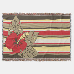 Banzai Beach Hawaiian Hibiscus Striped Blanket Deken