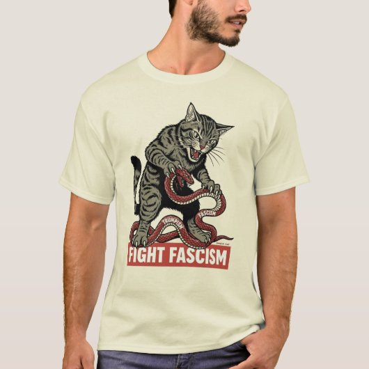 Banzai Kat Vecht Tegen Fascisme T-shirt (Voorkant)