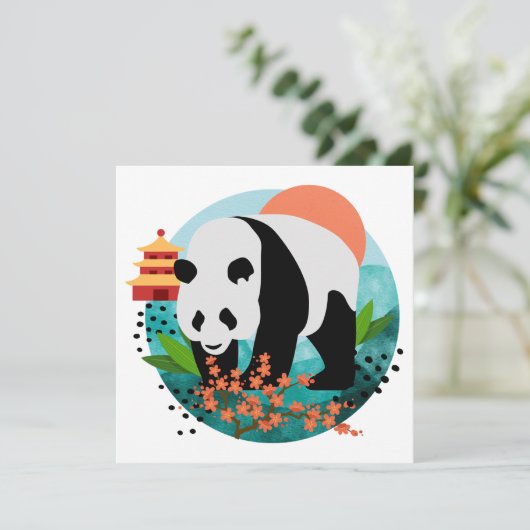 BAO SHI - Panda - flatnote cards - details op acht Feestdagenkaart (Staand voorkant)