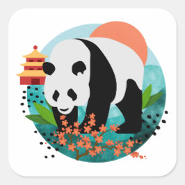 BAO SHI - Panda -stickers 2 maten Vierkante Sticker