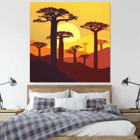 Baobab bij zonsondergang canvas afdruk (Insitu (Slaapkamer))
