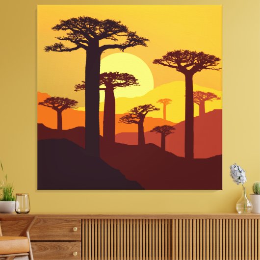 Baobab bij zonsondergang canvas afdruk (Insitu (Woonkamer))