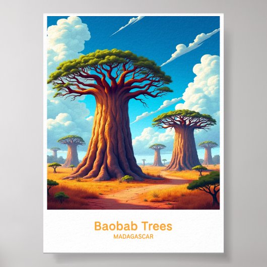 Baobab-bomen van Madagaskar Landschapskunst Poster (Voorkant)
