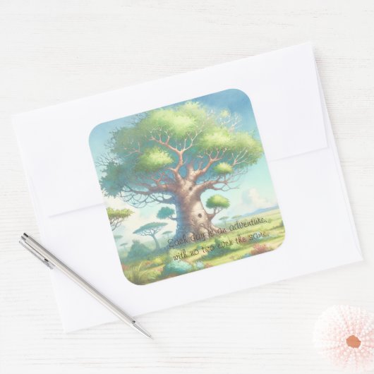 Baobab Tree & Quote Vierkante Sticker (Envelop)