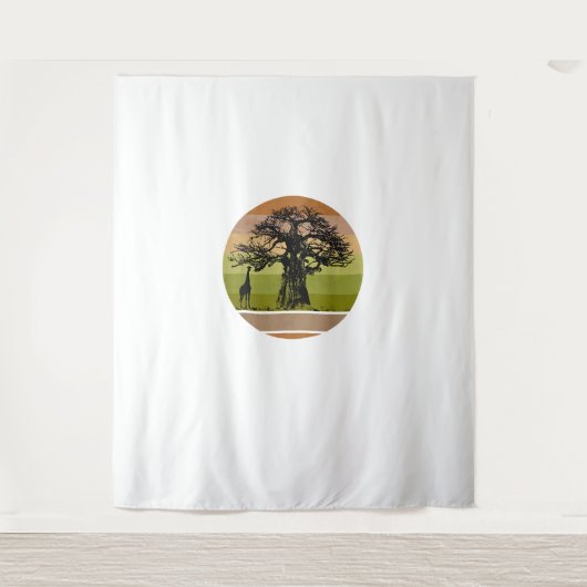 Baobabboom en Giraffe Retro African Sunset Wandkleed (Voorkant)