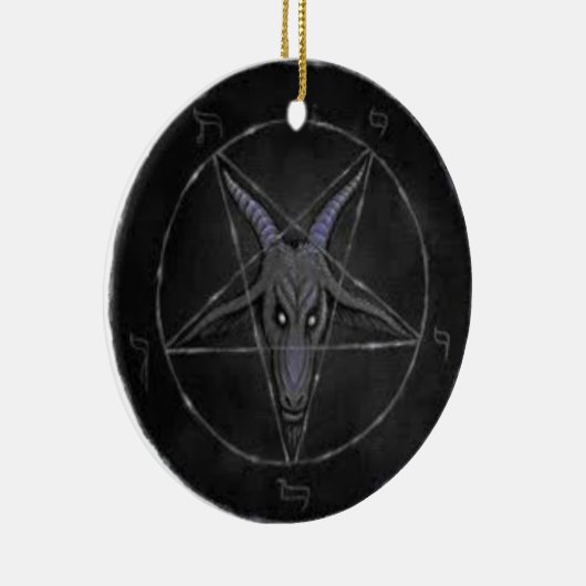 Baphomet Black en Grijze ronde sierbloem Keramisch Ornament (Rechts)