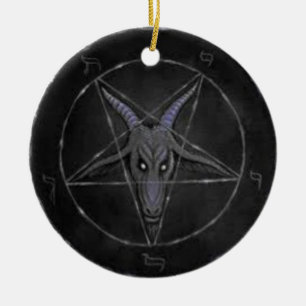 Baphomet Black en Grijze ronde sierbloem Keramisch Ornament